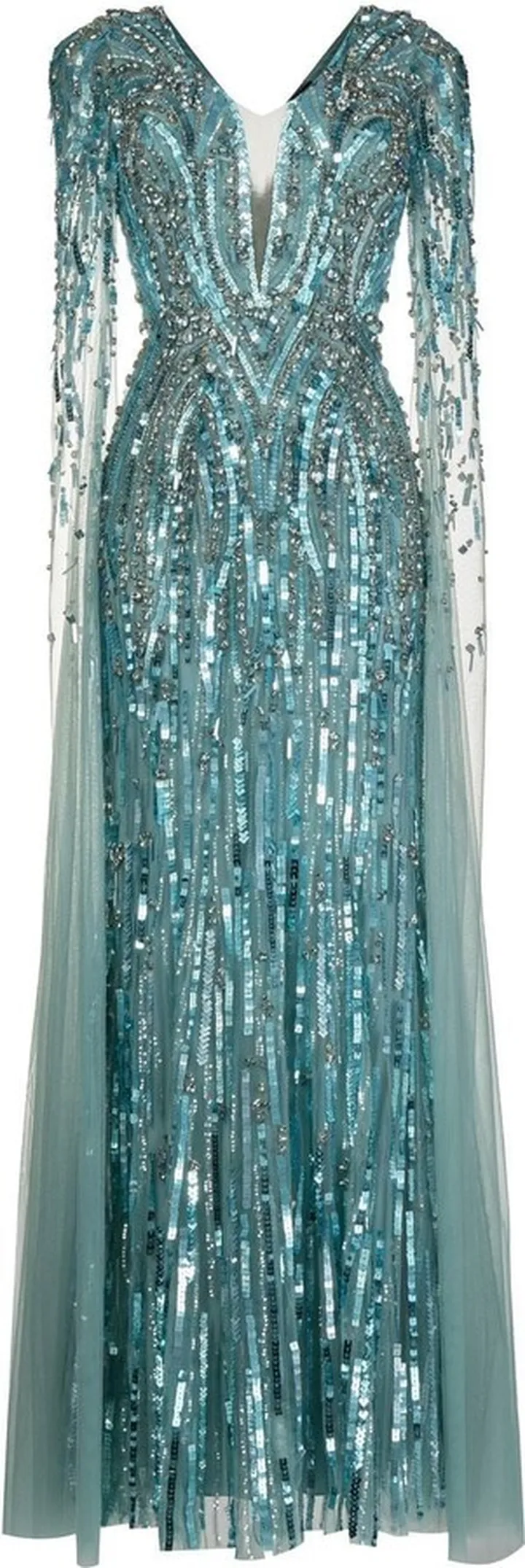 Draped Sequin-Embellished Gown