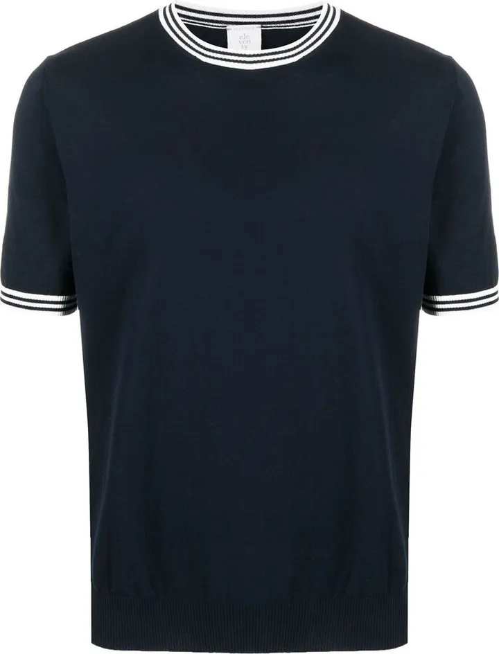 stripe-trim fine knit T-shirt