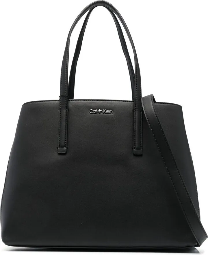 Logo-Lettering Faux-Leather Tote Bag