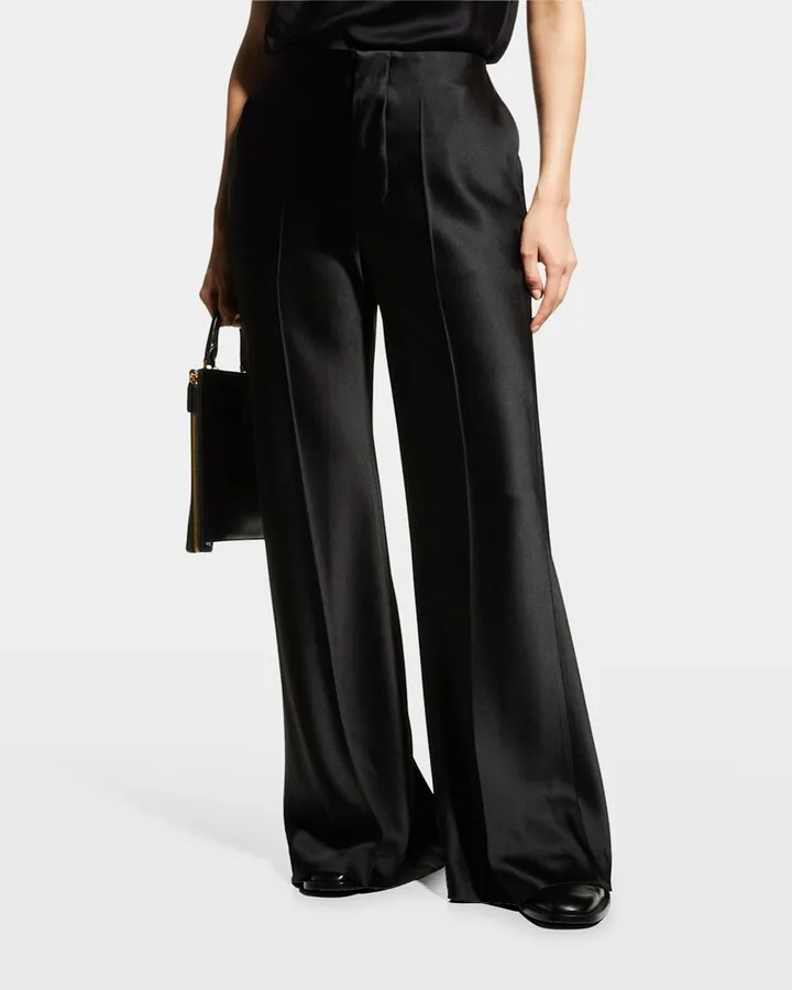 High-Rise Flare-Leg Satin Trousers