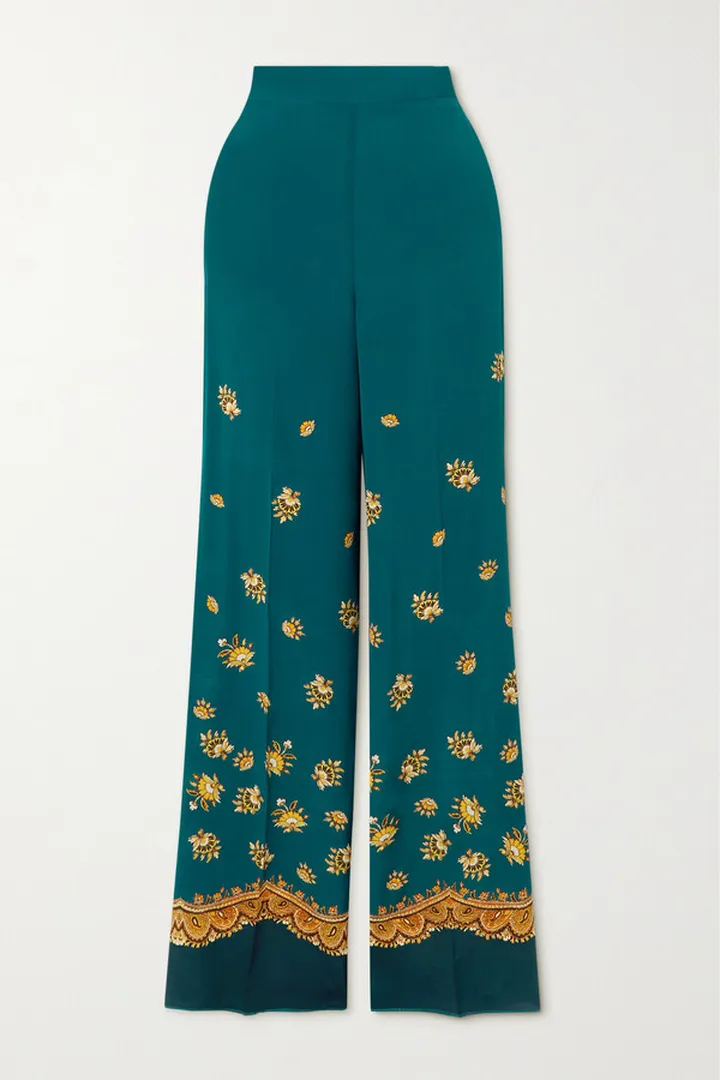 Etro - Paisley-print Silk Crepe De Chine Straight-leg Pants - Blue