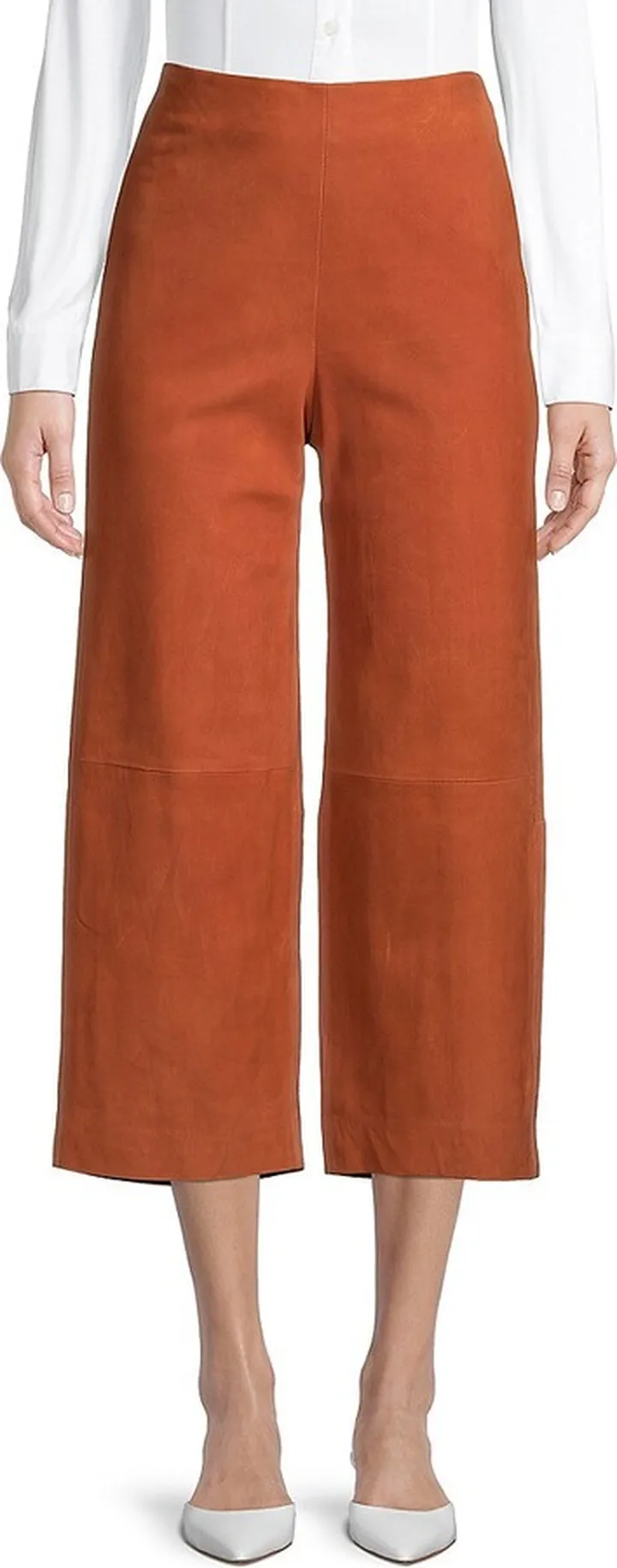 Wide-Leg Cropped Lamb Leather Pants