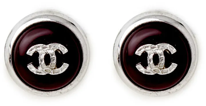 Vintage Burgundy and Silver CC Logo Round Clip On Earrings