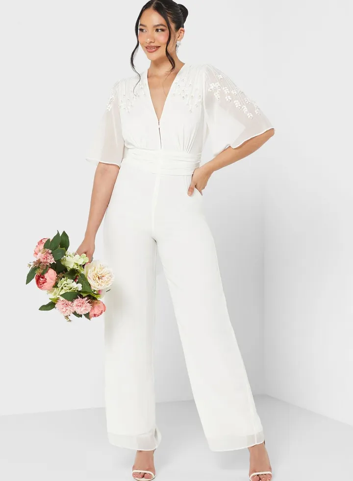 Embellished Flute Sleeve Jumpsuit