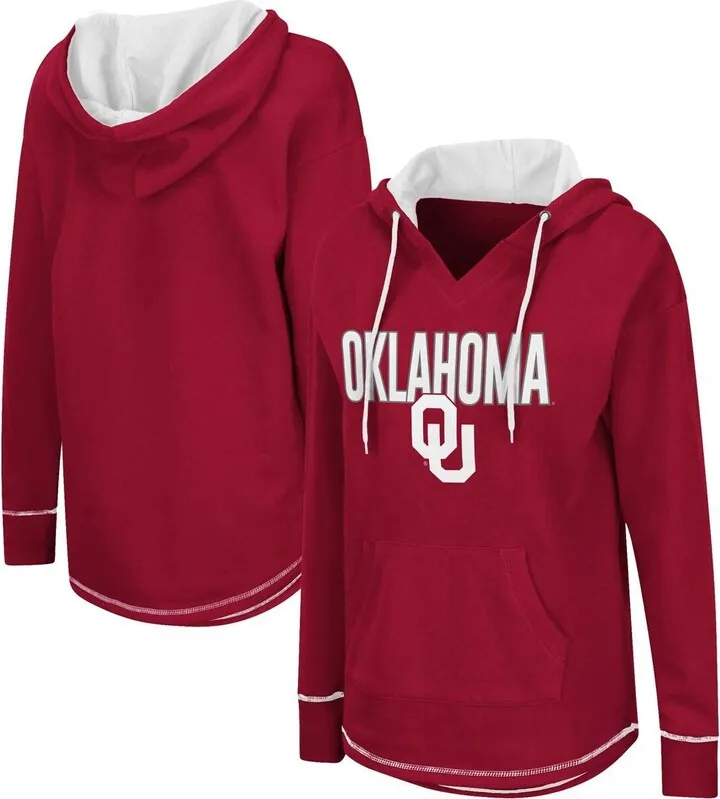 Women's Colosseum Crimson Oklahoma Sooners Tunic Pullover V-Neck Hoodie