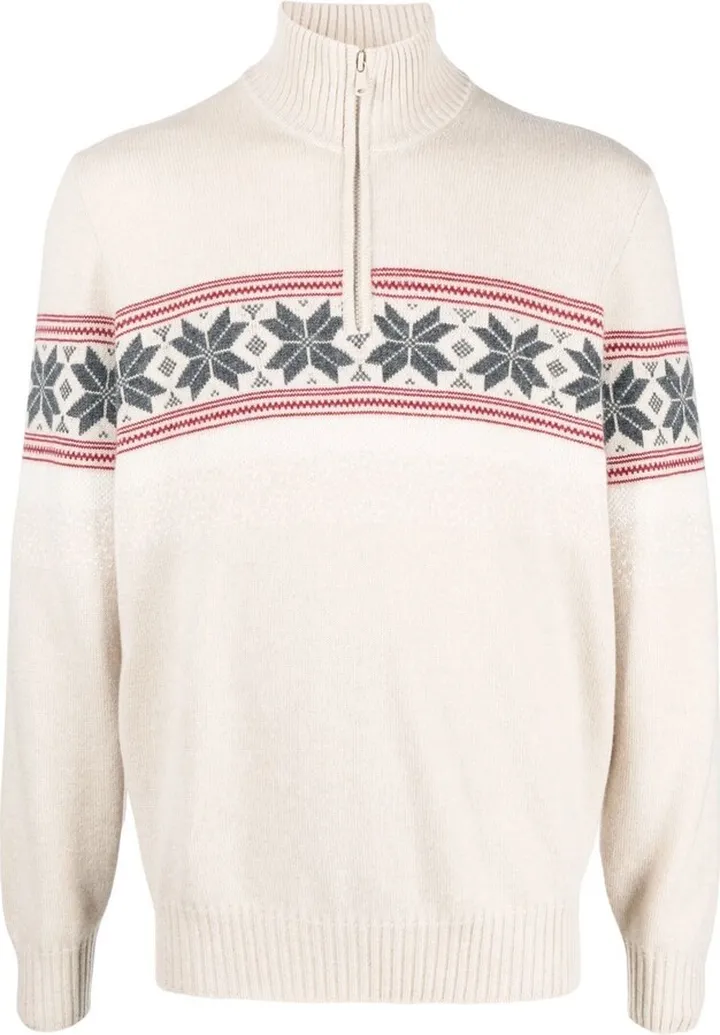 Neutral Geometric Jacquard Cashmere Sweater