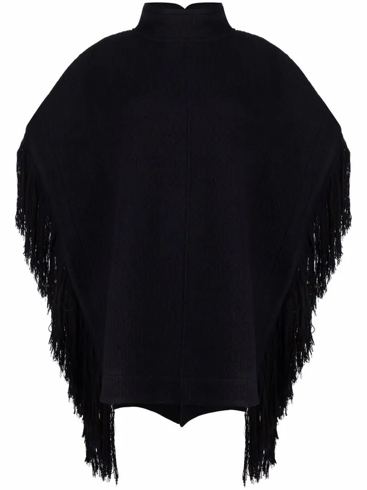 Fringed-Trim Oversized Cape Coat