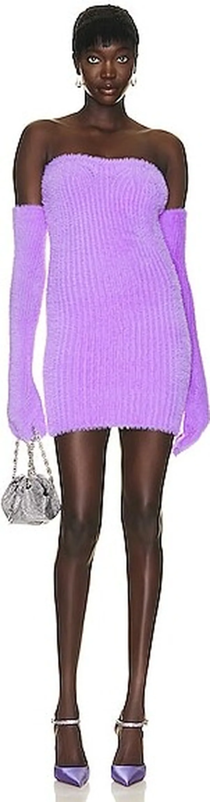 OFF-WHITE Fuzzy Gloves Mini Dress in Purple