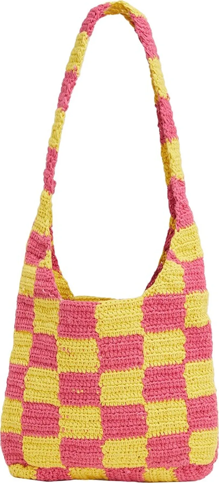 Woven Check Crochet Handbag Shoulder Bag Fuchsia