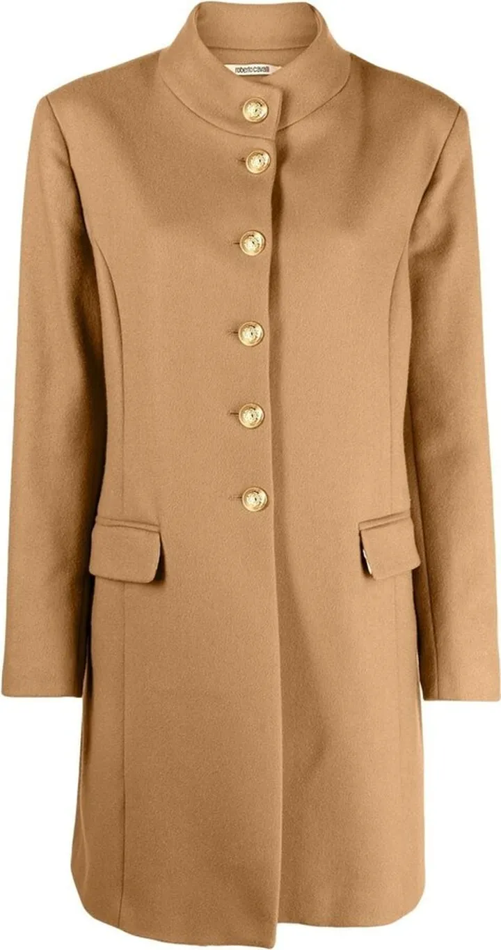 Button-Front Collarless Coat