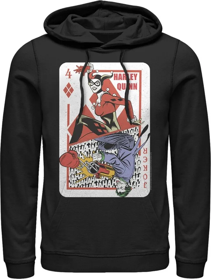 Men's Batman Harley Quinn Joker Poker Card Pull Over Hoodie - Black - 3X Large