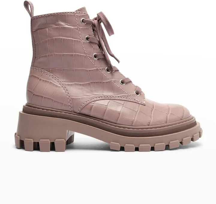 Orly Croc-Print Lug-Sole Combat Boots