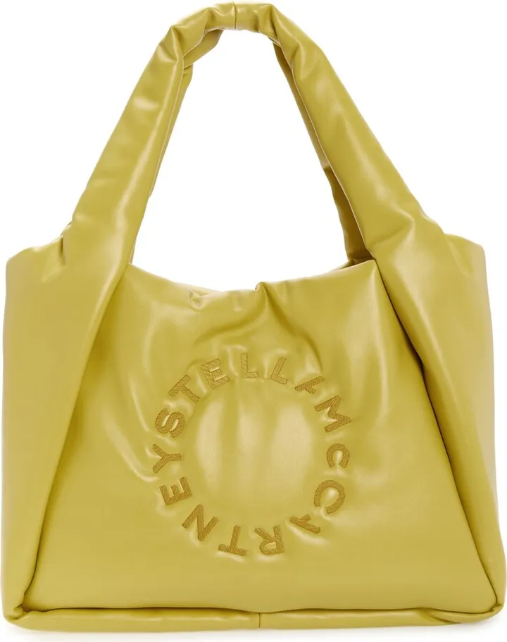 Embroidered Logo Padded Faux Leather Tote