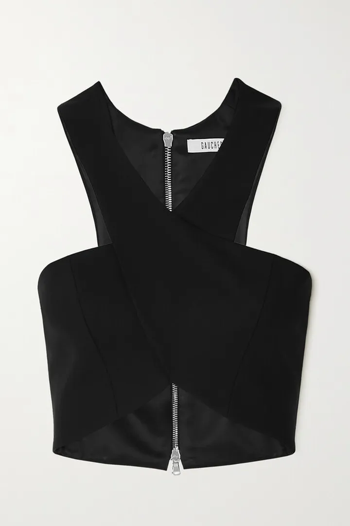 GAUCHERE - Cropped Wool-blend Halterneck Top - Black