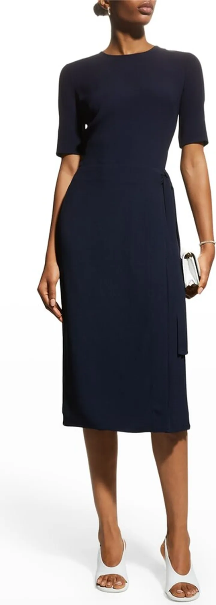 Wrap-Skirt Satin Crepe Midi Dress