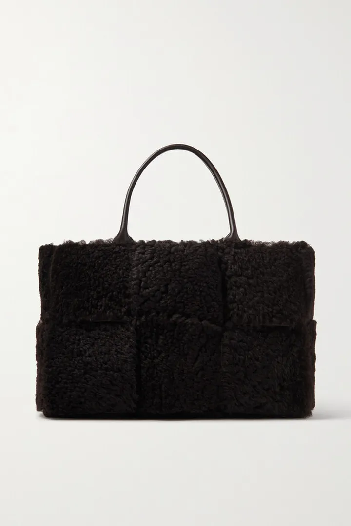 Bottega Veneta - Arco Medium Intrecciato Shearling Tote - Brown