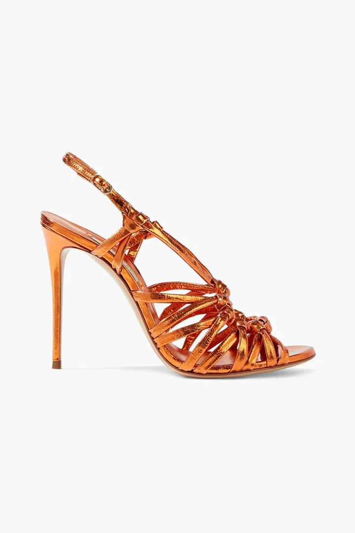 Knotted metallic cracked-leather slingback sandals