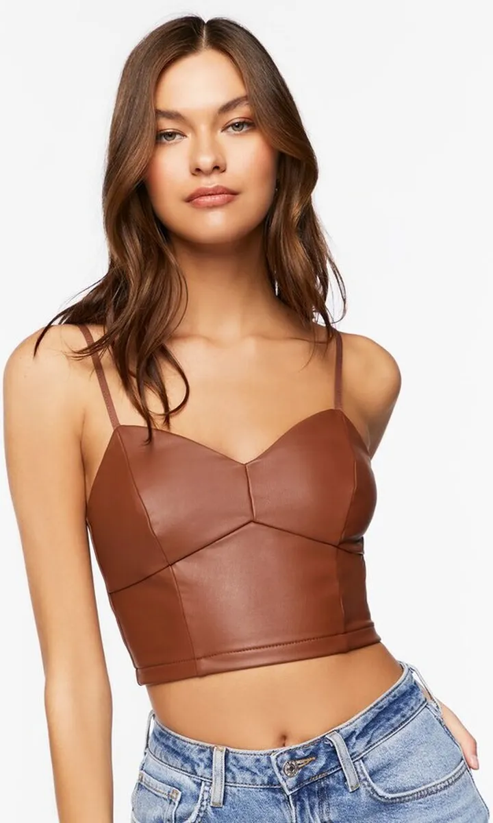 Faux Leather Sweetheart Cropped Cami