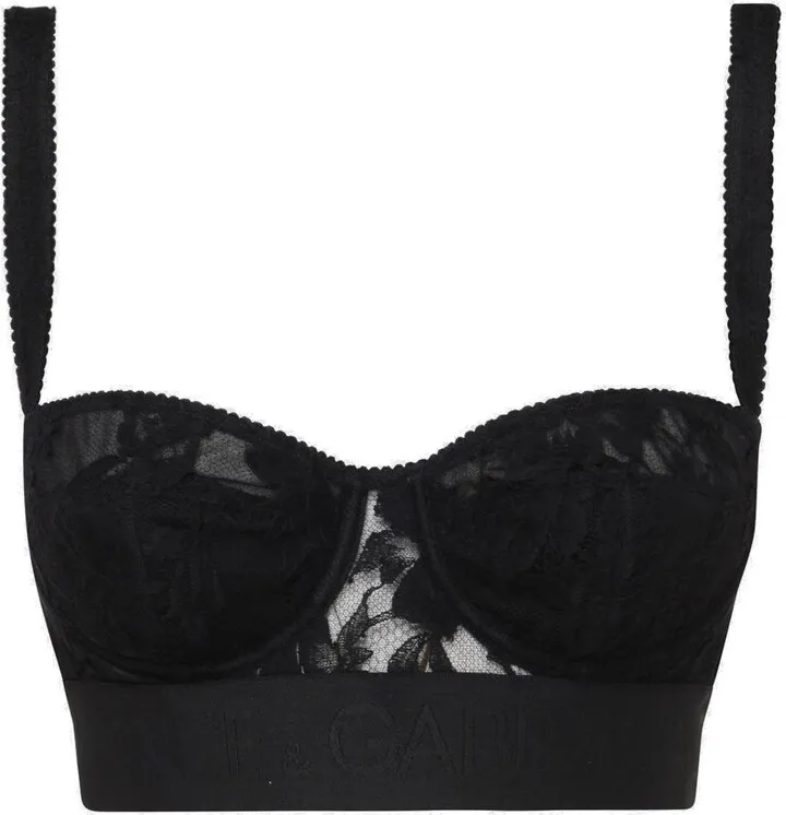 Dolce & Gabbana Lace Logo Embroidered Balconette Bra