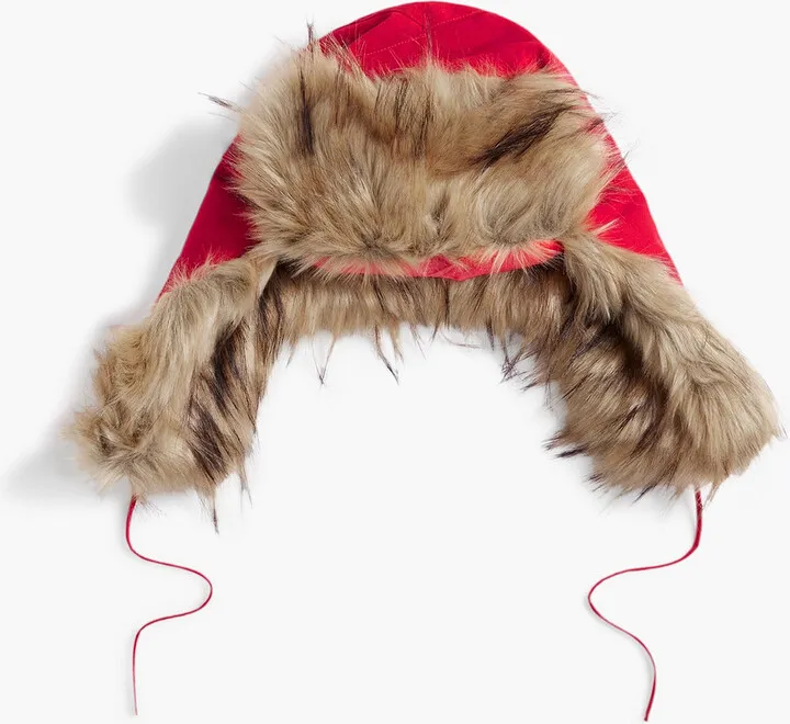 Faux fur-trimmed shell trapper hat