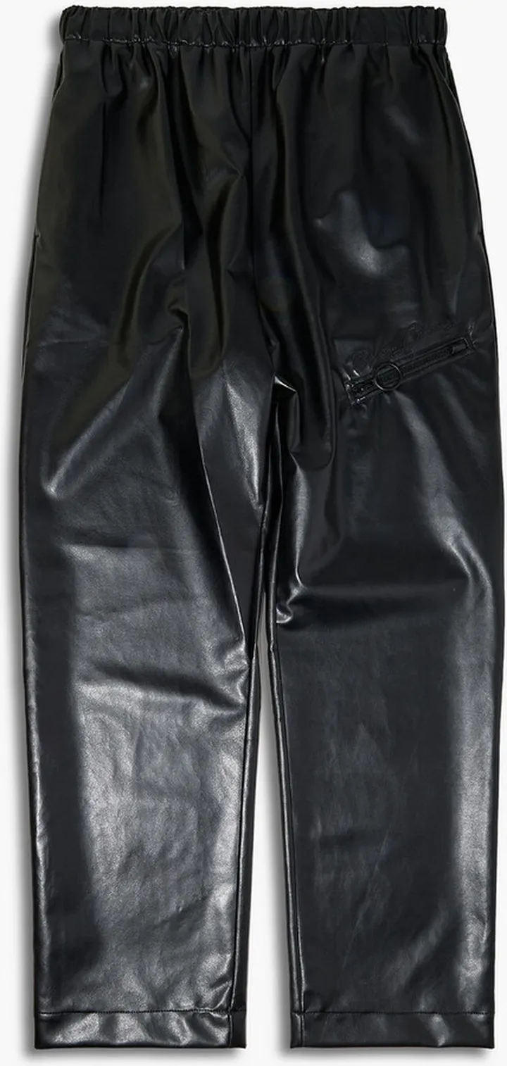 Embroidered faux leather pants