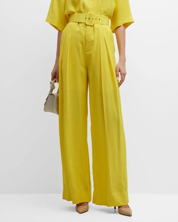 Double-Pleat Belted Wide-Leg Pants