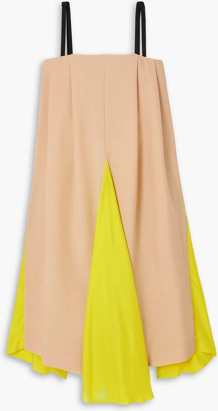Silk-paneled two-tone wool and mohair-blend midi dress