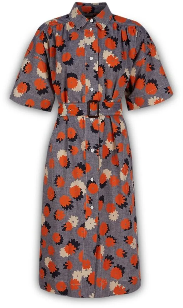 Marni Floral Printed Belted Midi Shirt Dress