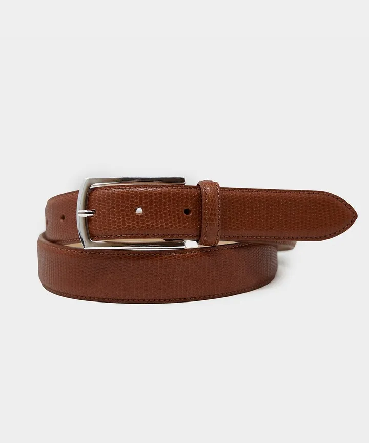 Classic Dress Belt in Stamped Lizard in Cognac