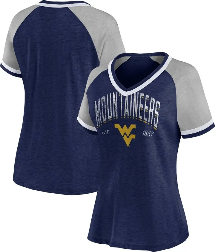 NCAA West Virginia Mountaineers Women's Gray V-Neck Raglan T-Shirt - L