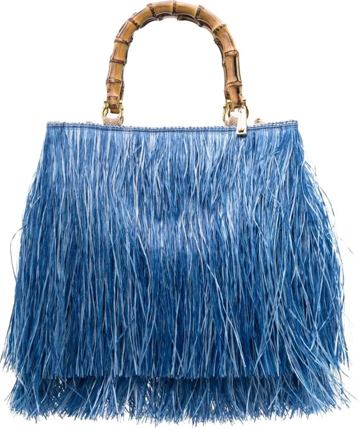 medium Scicli fringed-raffia tote bag