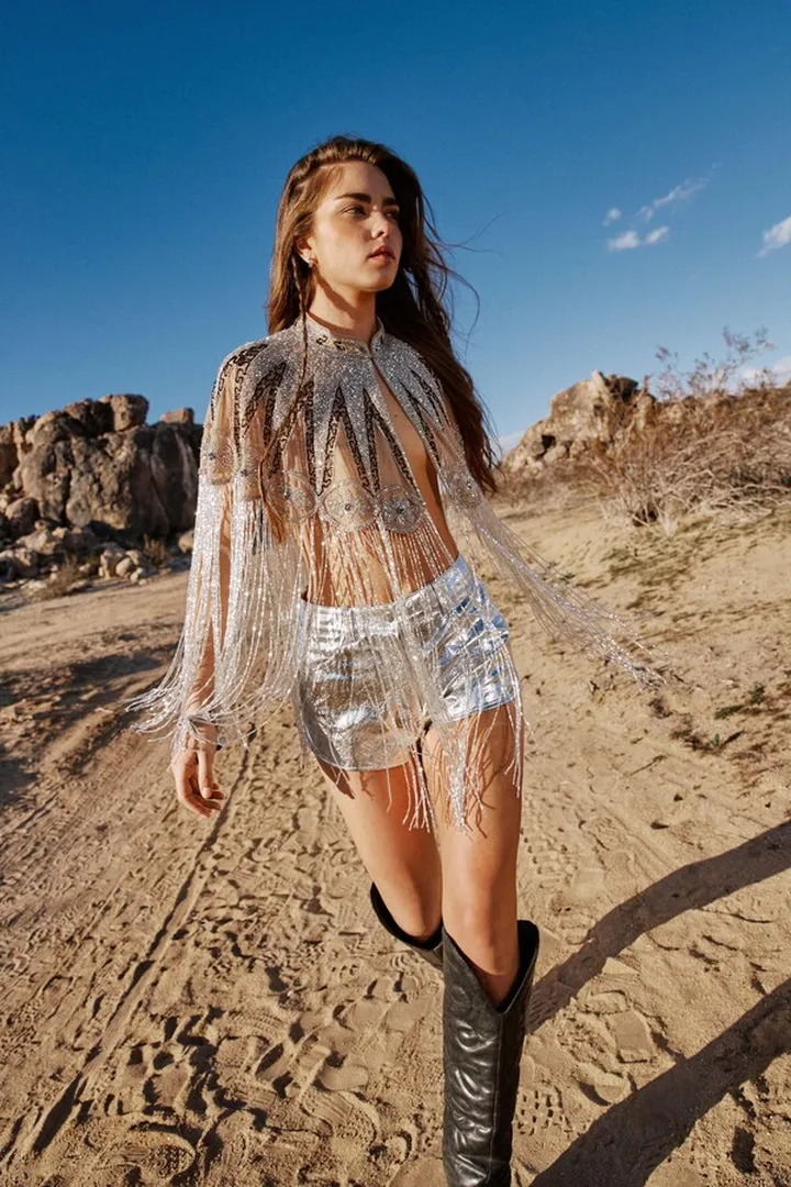 Nasty Gal Womens Beaded Tassel Hem Cape