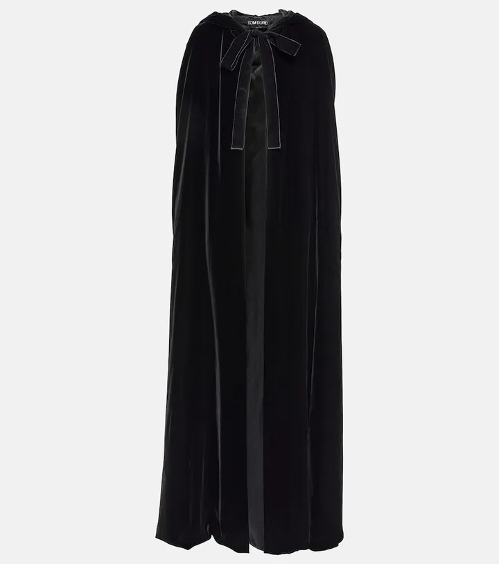 Hooded velvet cape