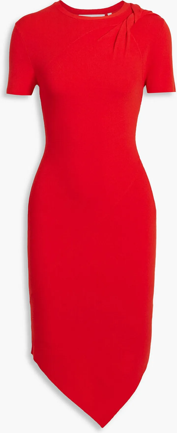 Asymmetric twisted ribbed-knit dress