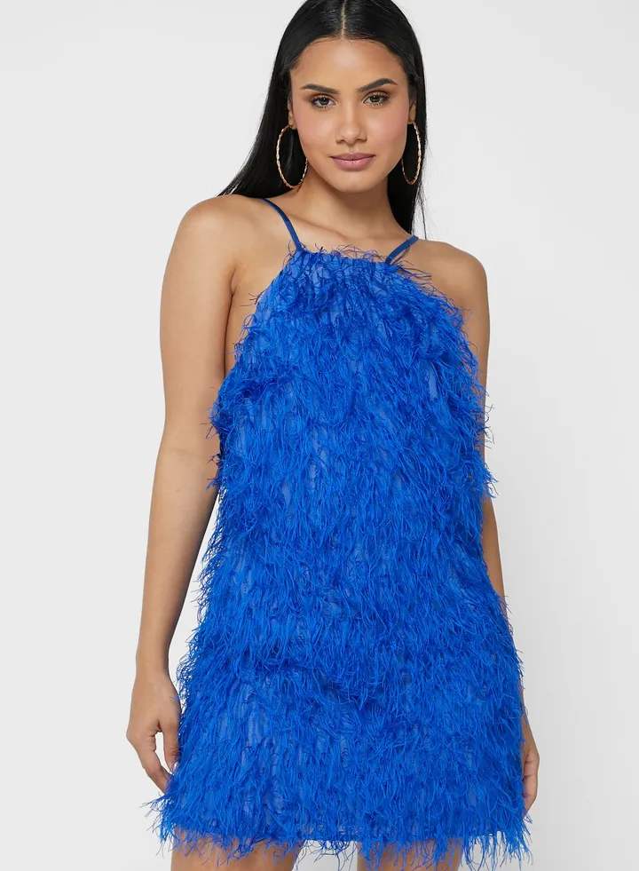 Feather Insert Tie Detail Dress