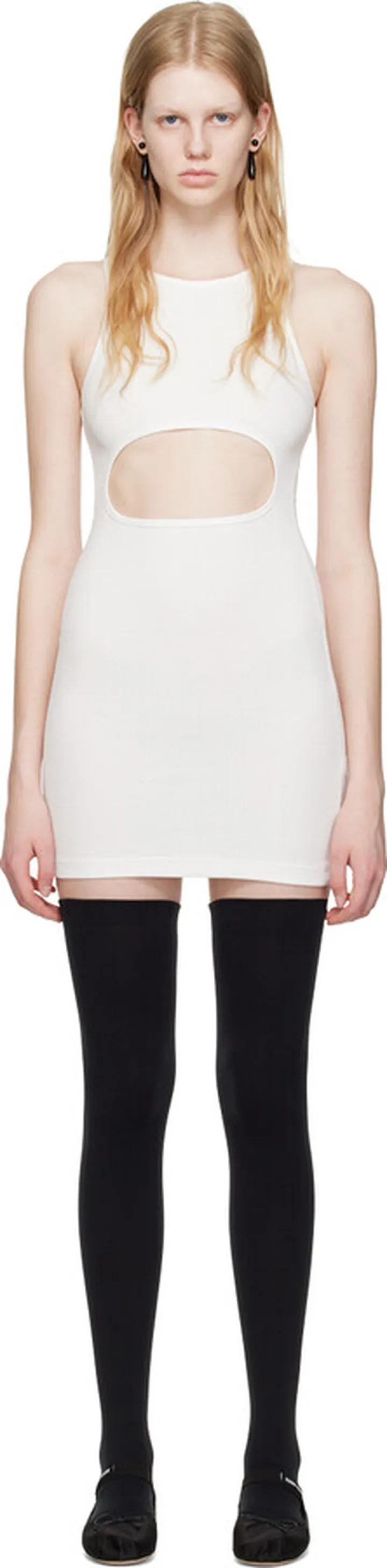 Sandy Liang White Riblet Tank Minidress