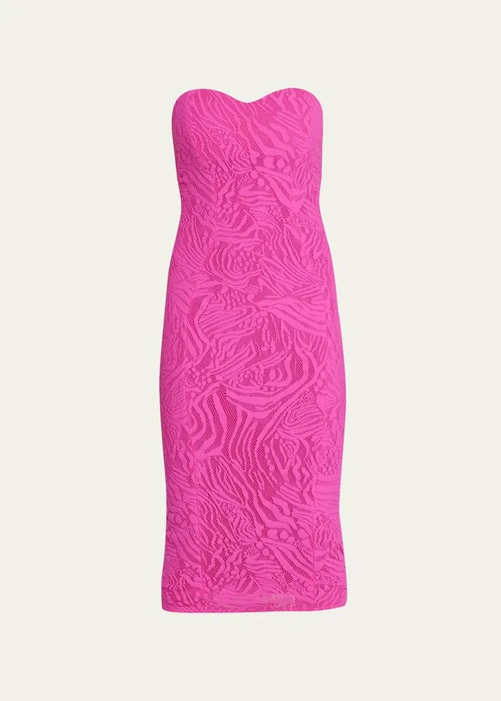 Strapless Sweetheart Lace Midi Dress