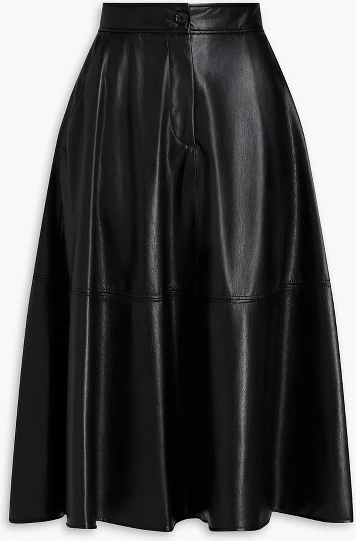 Flared faux leather midi skirt