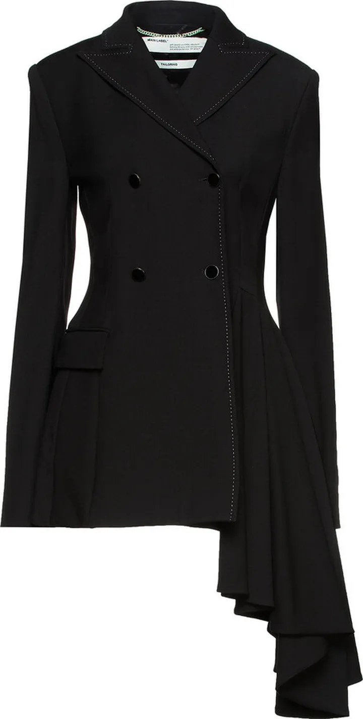 Double-breasted asymmetric draped twill blazer