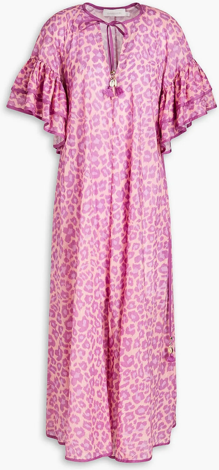 Ruffled leopard-print cotton midi dress