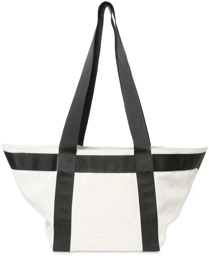Embossed cotton canvas mini logo tote