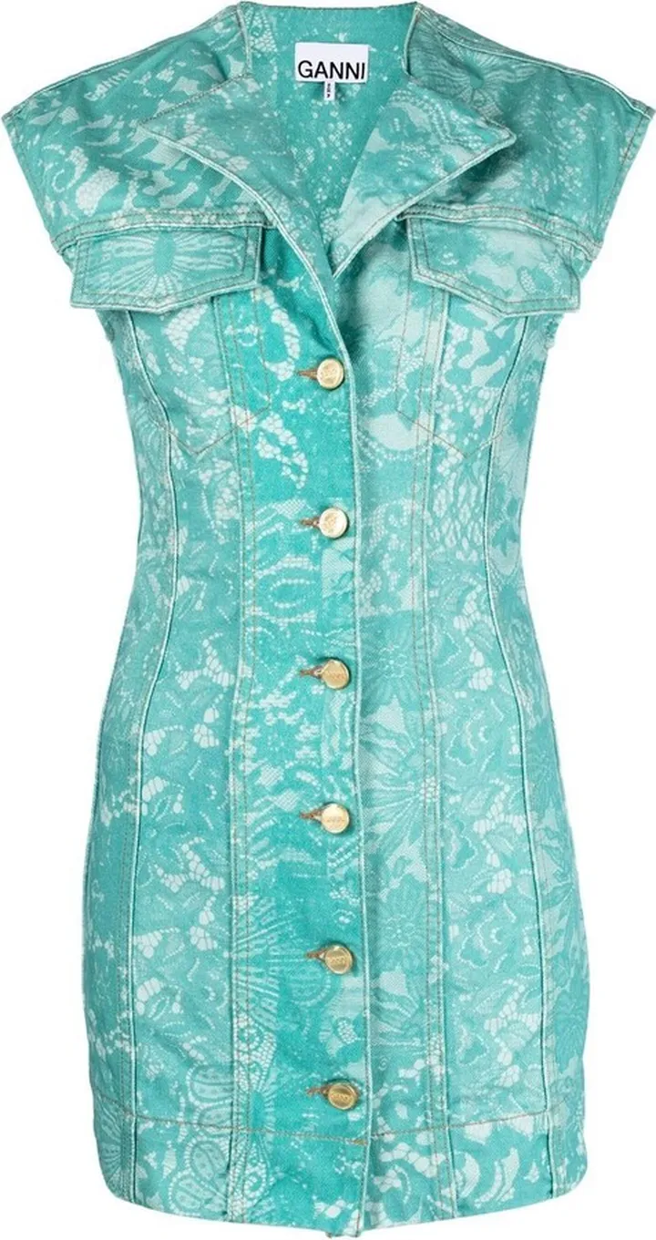 Lace-Print Denim Minidress
