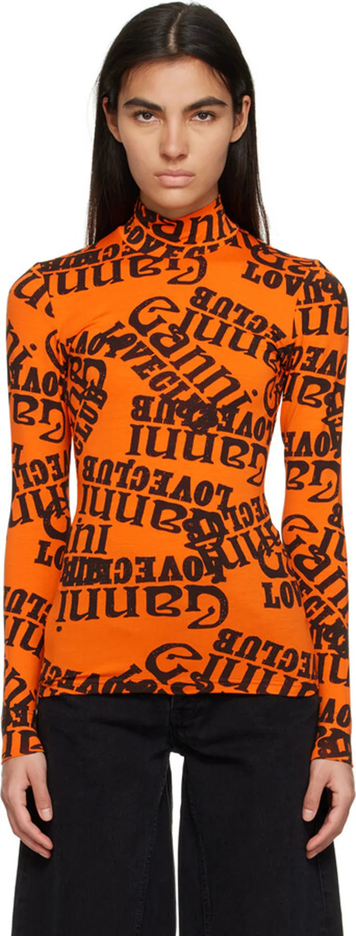 GANNI Orange Printed Turtleneck