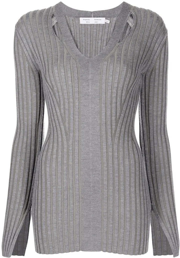 merino rib knit V-neck jumper