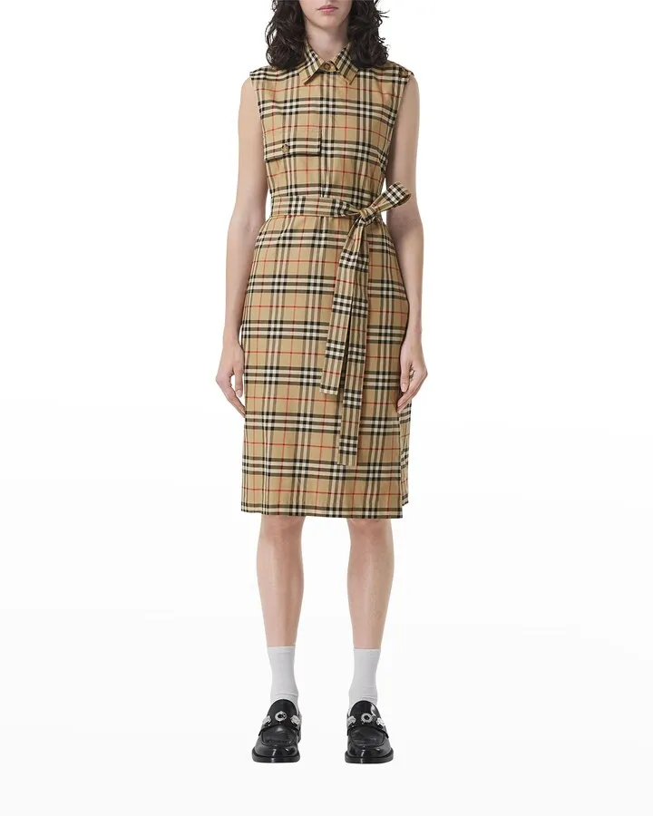 Karla Check-Print Sleeveless Shirtdress