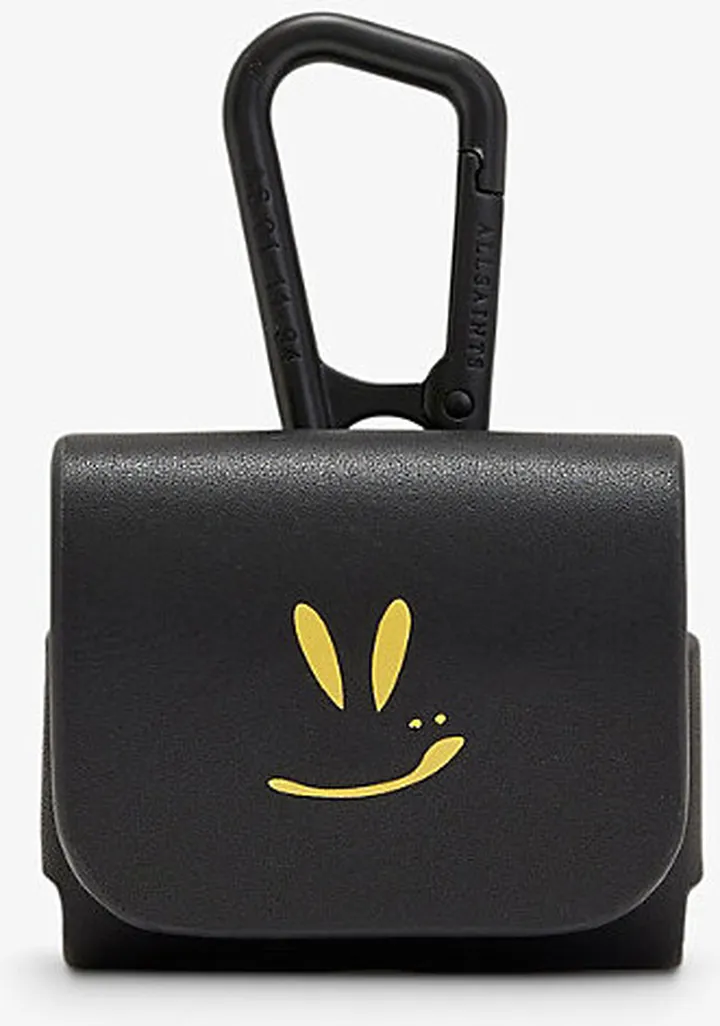 Mens Black Graphic-print Leather AirPods Case