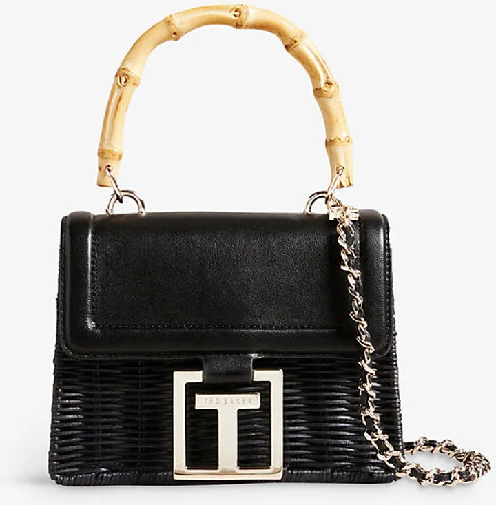 Black Jaylisa Basket Weave and Leather Crossbody bag