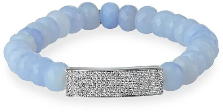 14k White Gold Diamond Pave Bar and Chalcedony Bracelet