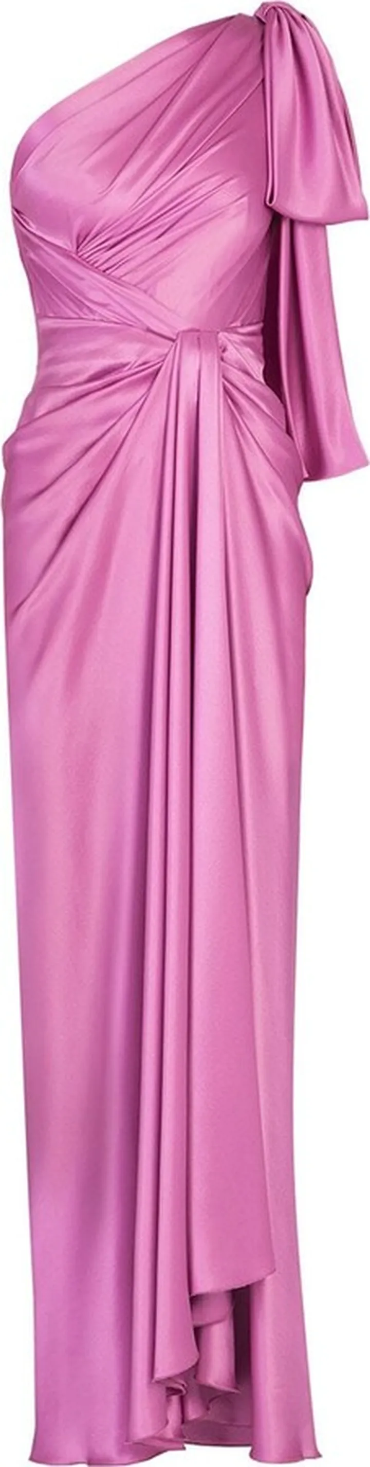 Bow-Detail One-Shoulder Silk Dress