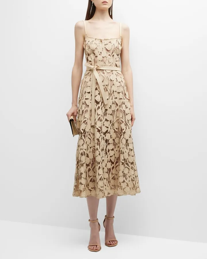 Floral Lasercut Leather Midi Dress